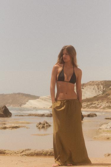 Zara Юбка миди из жатой ткани купить с доставкой.