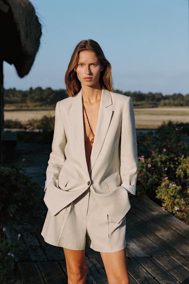 Zara Шорты из смесового льна с высокой посадкой купить с доставкой.