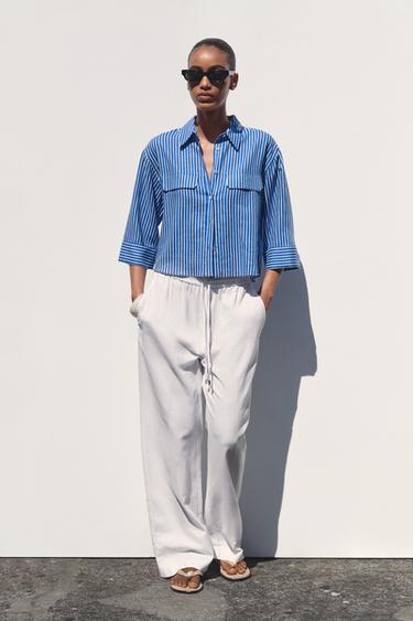 Zara Рубашка из смесового льна с широкими рукавами купить с доставкой.