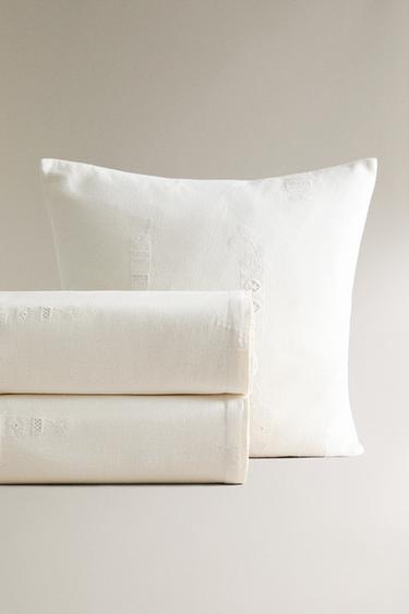 Zara Одеяло из льна с вышивкой купить с доставкой.