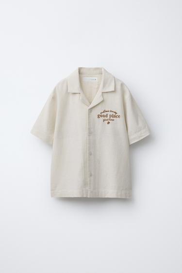 Zara Рубашка из льняной смеси с вышитым текстом купить с доставкой.