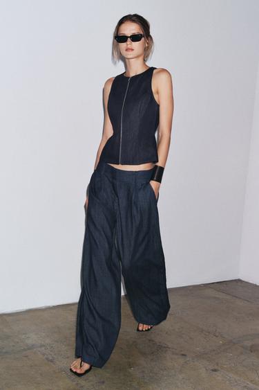 Zara Джинсовый топ с застежкой-молнией — ZW COLLECTION купить с доставкой.