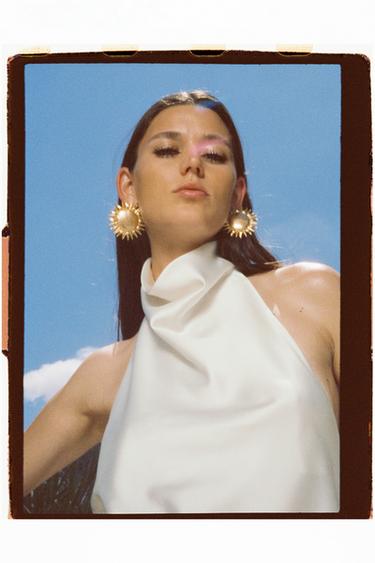 Zara Атласный топ с горловиной халтер