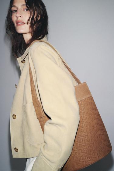Zara Большая кожаная плетеная сумка-мешок купить с доставкой.