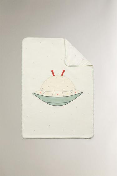 Zara Детское хлопковое одеяло с аппликацией космос