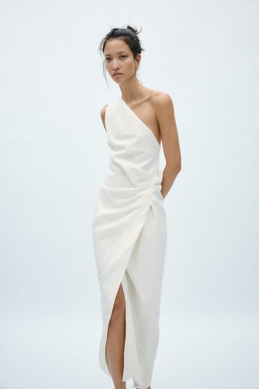 Zara Льняное платье асимметричного кроя — ZW COLLECTION купить с доставкой.