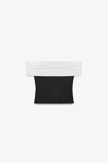 Zara Топ с открытыми плечами и контрастной деталью купить с доставкой.
