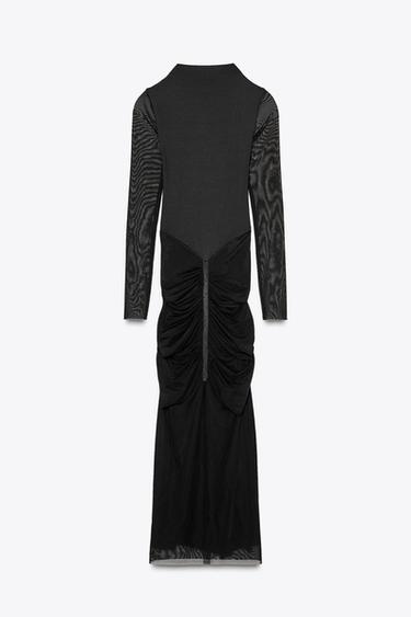 Zara Платье из полупрозрачной ткани со сборками и контрастными деталями купить с доставкой.