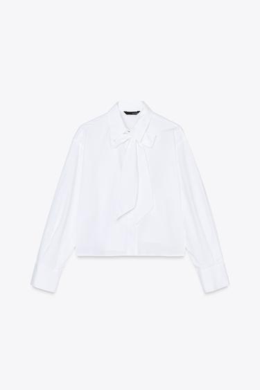 Zara Укороченная рубашка из поплина с бантом купить с доставкой.
