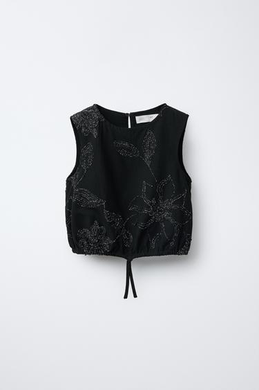 Zara Топ с блестящей вышивкой купить с доставкой.