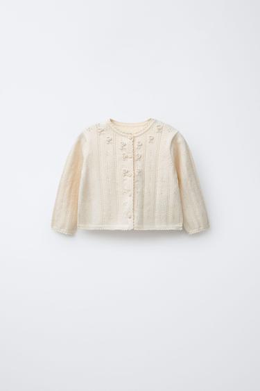 Zara Вязаный кардиган с ажурной вязкой и вышивкой купить с доставкой.