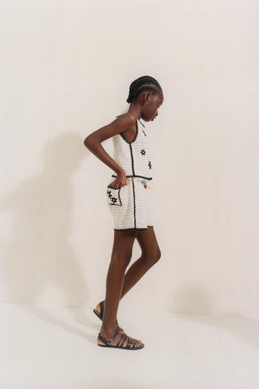 Zara Топ из трикотажа, вязаного крючком, с цветами