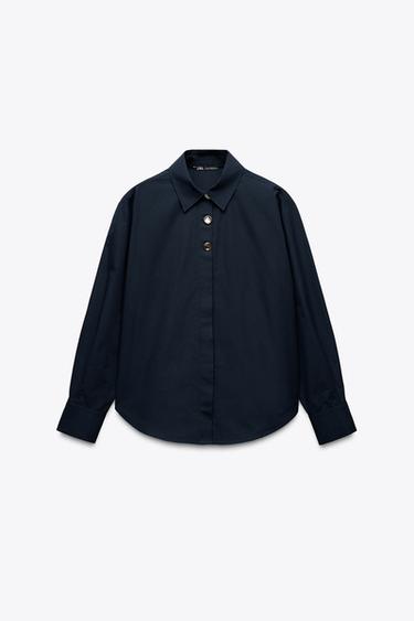 Zara Рубашка из поплина с золотистыми пуговицами купить с доставкой.
