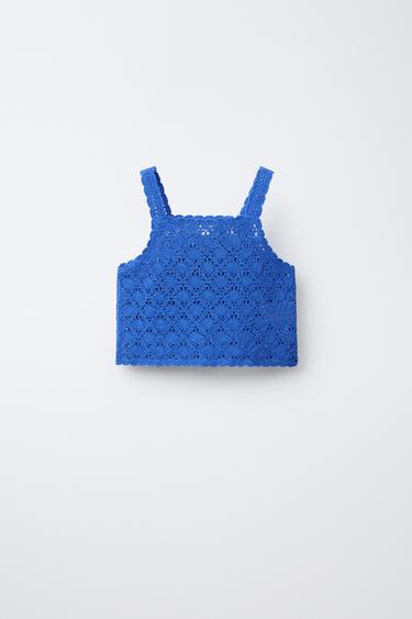Zara Укороченный топ из вязаного крючком трикотажа купить с доставкой.