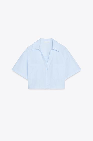 Zara Короткая рубашка из поплина купить с доставкой.