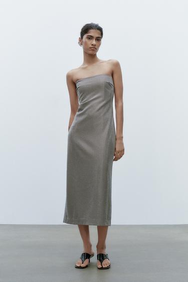 Zara Платье с открытыми плечами и стразами купить с доставкой.