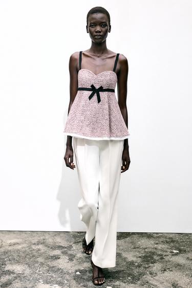 Zara Топ с контрастными деталями и рельефным узором купить с доставкой.