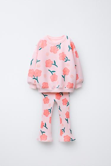 Zara Комплект из толстовки и леггинсов клеш в рубчик с принтом купить с доставкой.