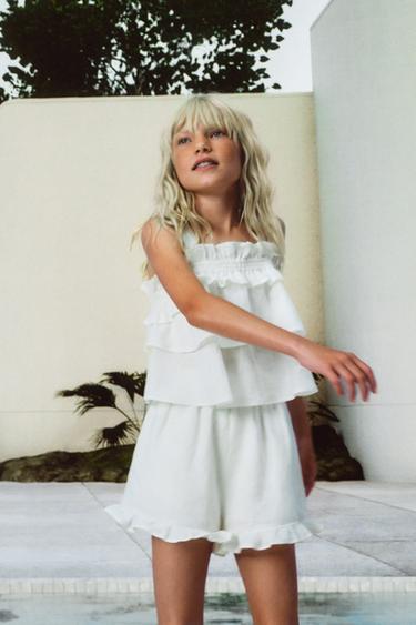 Zara Топ с воланами, 100% лён