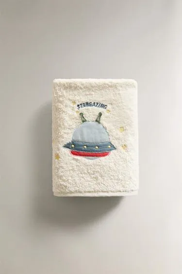 CHILDREN'S COTTON TERRY TOWEL WITH SPACESHIP