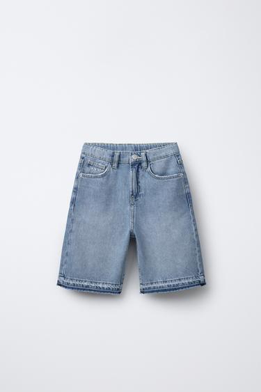 Zara Джинсовые шорты-бермуды с вышивкой и необработанным краем