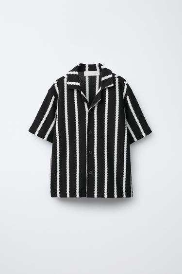 Zara Рубашка боулинг с текстурой в полоску купить с доставкой.