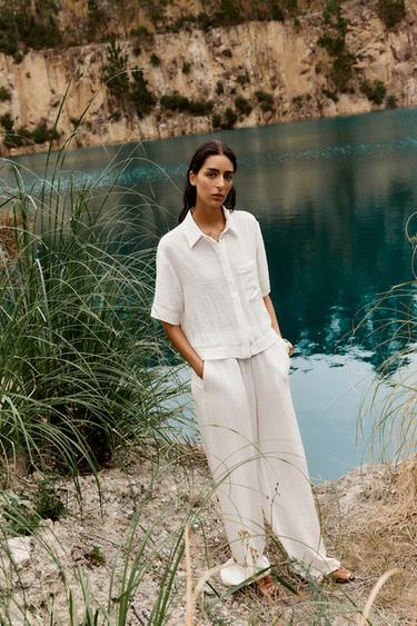 Zara Рубашка с короткими рукавами и декоративной строчкой купить с доставкой.
