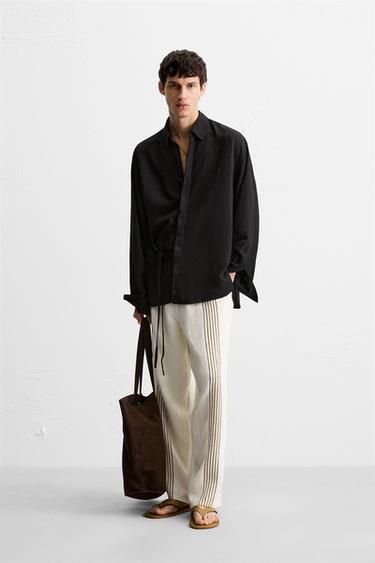 Zara Брюки из 100% льна с вышивкой купить с доставкой.