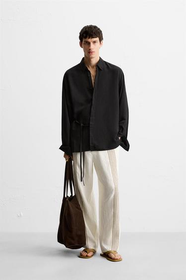 Zara Рубашка из вискозы и льна с лентой