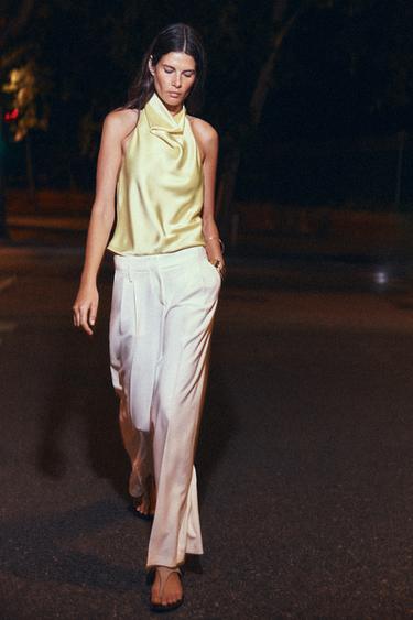 Zara Атласный топ с горловиной халтер
