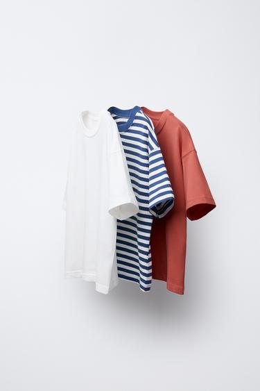 Zara Набор из трех однотонных футболок и футболок в полоску купить с доставкой.