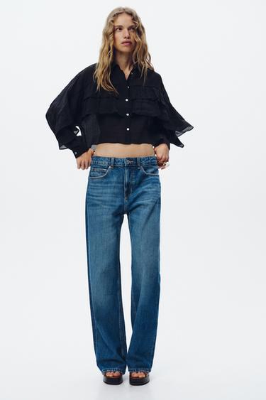Zara Короткая рубашка из полупрозрачной ткани с воланами купить с доставкой.