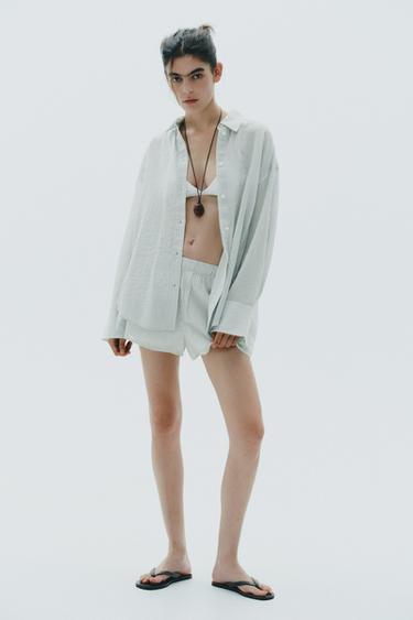 Zara Рубашка оверсайз в полоску из марли купить с доставкой.