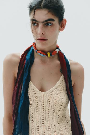 Zara Хлопковый шарф с бусинами