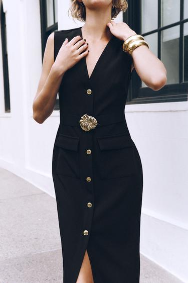 Zara Платье-миди из крепа с поясом купить с доставкой.