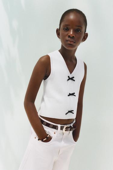 Zara Трикотажный жилет с бантами купить с доставкой.