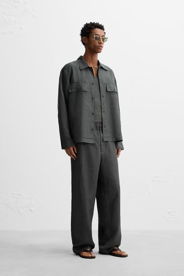 Zara Куртка-рубашка свободного кроя из 100% конопли купить с доставкой.