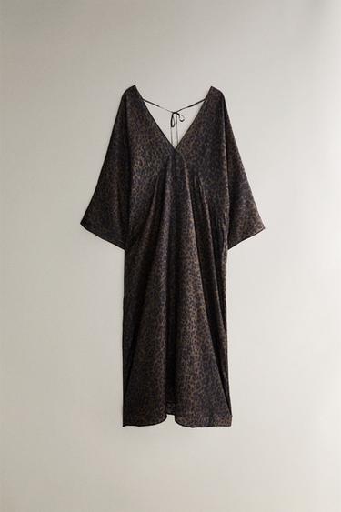 Zara Платье-кафтан с животным принтом для пляжа купить с доставкой.