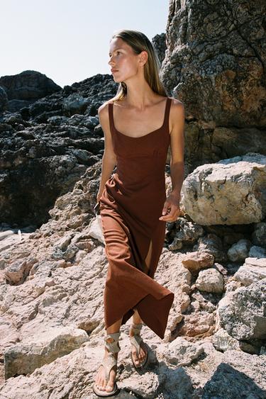 Zara Платье-миди изо льна