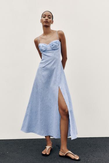 Zara Корсетное платье миди из льна