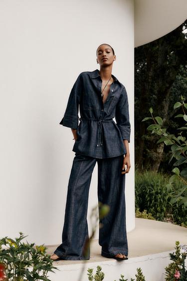 Zara Широкие брюки из льна купить с доставкой.
