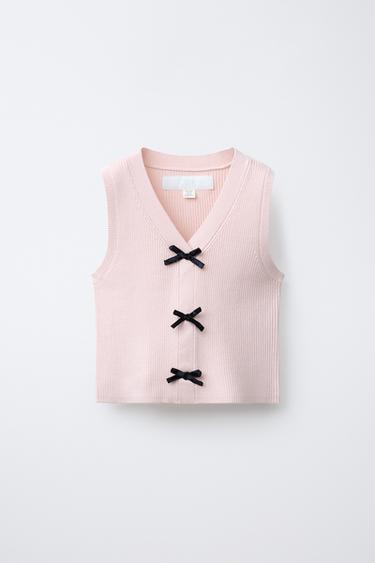 Zara Трикотажный жилет с бантиками купить с доставкой.