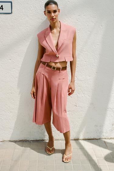 Zara Длинные бермуды с поясом из льна