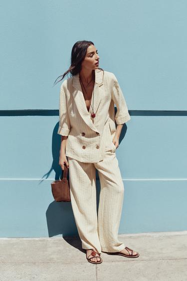 Zara Двубортный блейзер в полоску купить с доставкой.