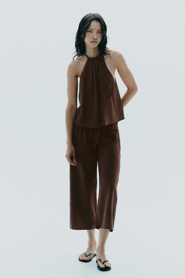 Zara Топ из струящейся ткани с горловиной халтер купить с доставкой.