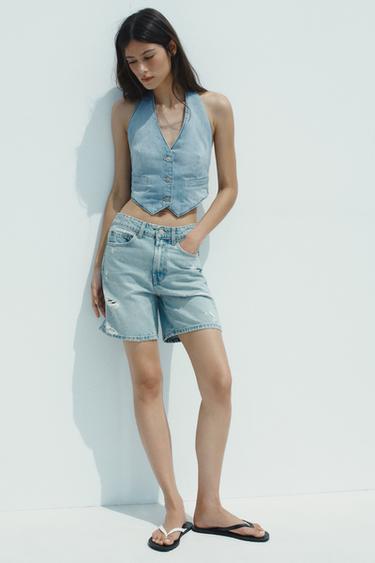 Zara Джинсовые шорты TRF с разрезами и средней посадкой