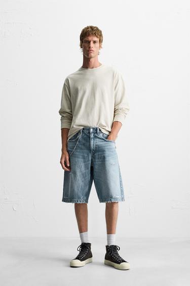Zara Джинсовые бермуды свободного кроя с дырами купить с доставкой.