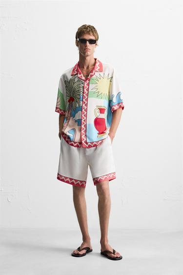 Zara Атласные шорты-бермуды с контрастными полосами купить с доставкой.