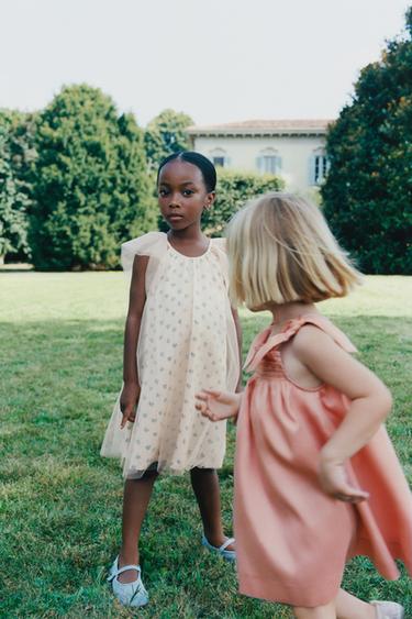 Zara Комбинированное платье из тюля с цветочным принтом