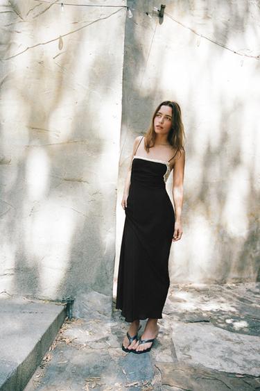 Zara Комбинированное платье с вязаным крючком полотном